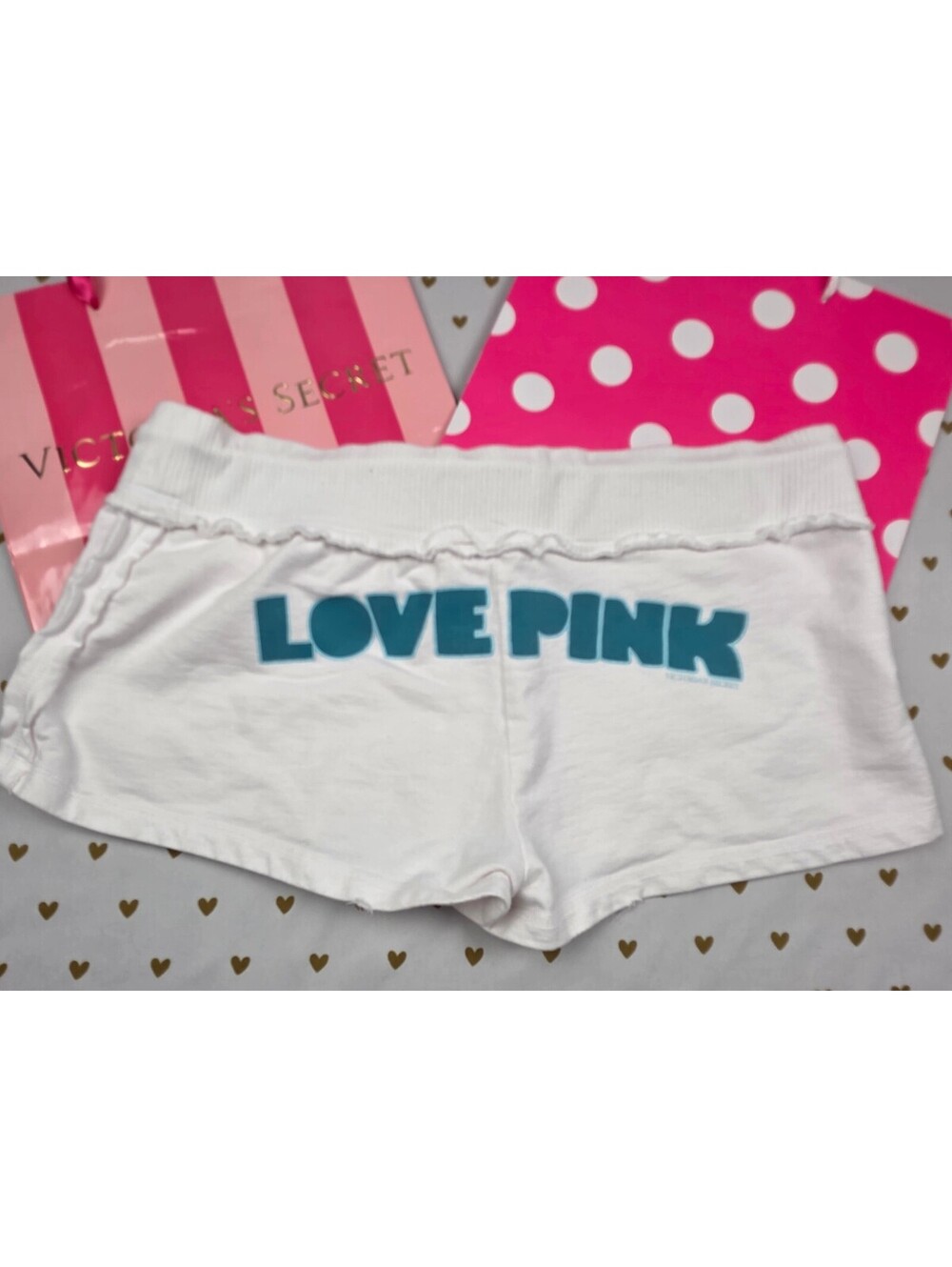 Victorias Secret PINK Vintage Y2k White Logo butt shorts Medium 2006